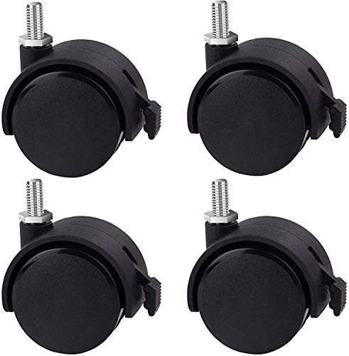 MONOMI 4 Pack 1.5 Inch Nylon Plastic Replacement Caster Swivel Furniture Wheels Floor Protecting Office Chair Swivel Caster Threaded Stem with Brake Black