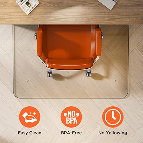 Office Chair Mat for Carpet, 46"X36" Glass Chair Mats for Carpeted or Hard Floors, 1/4'' Thick Clear Tempered Glass Desk Chair Mat for Home/Office Floor, Effortless Rolling, and Easy Clean