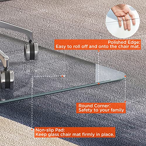 Office Chair Mat for Carpet, 46"X36" Glass Chair Mats for Carpeted or Hard Floors, 1/4'' Thick Clear Tempered Glass Desk Chair Mat for Home/Office Floor, Effortless Rolling, and Easy Clean