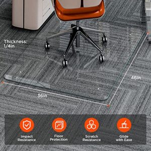 Office Chair Mat for Carpet, 46"X36" Glass Chair Mats for Carpeted or Hard Floors, 1/4'' Thick Clear Tempered Glass Desk Chair Mat for Home/Office Floor, Effortless Rolling, and Easy Clean