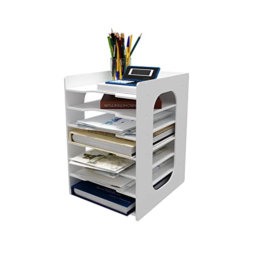 Natwind Office 7 Tiers File Paper Organizer for Desk Desktop White File Holder Office Desk Organizer Mail Letter Tray & Paper Sorter Document Notebooks Storage Rack for Home Office School Classroom