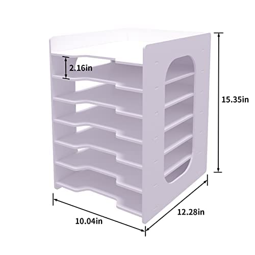 Natwind Office 7 Tiers File Paper Organizer for Desk Desktop White File Holder Office Desk Organizer Mail Letter Tray & Paper Sorter Document Notebooks Storage Rack for Home Office School Classroom