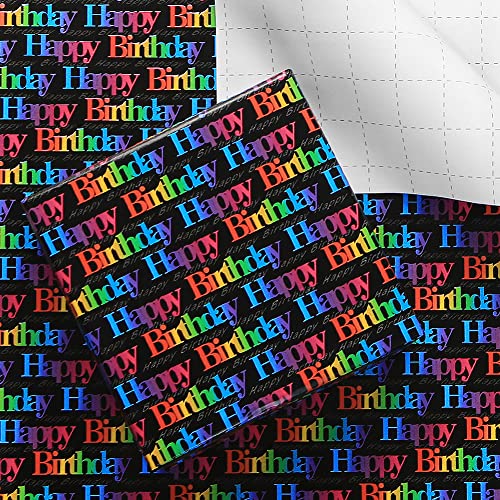 Happy Birthday Wrapping Paper For Kids Girls Boys Women Men, Gradient Color Gift Wrap Paper with Cut Lines on Reverse, Wrapping Paper Birthday 6 Sheets Folded Flat 20x28 inches per sheet