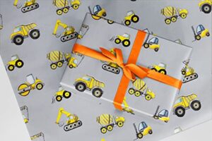construction digger dump truck forklift gift wrapping paper – 24″x10′