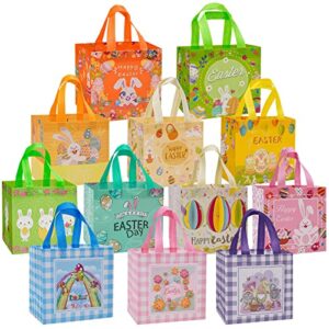 fayayuan 12pcs easter gift bags large reusable bunny egg easter basket tote bags,non-woven easter treat bags for gifts wrapping, egg hunt game, easter party supplies, 8.3×7.9×5.9inch