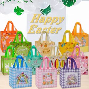 Fayayuan 12PCS Easter Gift Bags Large Reusable Bunny Egg Easter Basket Tote Bags,Non-Woven Easter Treat Bags for Gifts Wrapping, Egg Hunt Game, Easter Party Supplies, 8.3×7.9×5.9inch