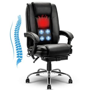 noblemood executive office chair, 4 points massage heated desk chair, big and tall office chair ventilation mesh ergonomic reclining chair with lumbar support pillow and footrest(black)