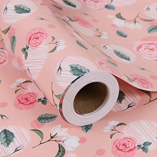 Aimyoo Pink Floral Wrapping Paper Jumbo Roll 17 in x 60 ft, Vintage Flower Gift Wrap for Wedding Bridal Shower Birthday