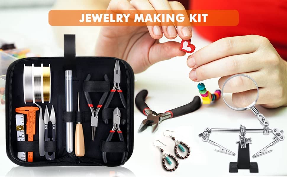 PAXCOO Jewelry Making Supplies Kit with Jewelry Tools, Jewelry Wires and Jewelry Findings for Jewelry Repair and Beading