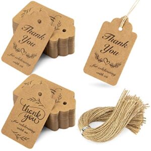 sallyfashion thank you tags, 100 pcs kraft paper tags gift tags with hanging strings for wedding invitation thanksgiving day labels