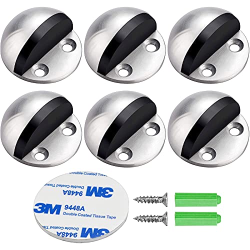 6 Pack Floor Door Stopper Brushed Stainless Steel Door Stops with Rubber Bumper Contemporary Safety Floor Mounted Doorstop with Hardware Screws for Wall Door Protection