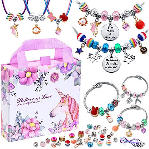 COO&KOO Charm Bracelet Making Kit, Jewelry Making Supplies Mermaid Unicorn Gifts for Teen Girls Crafts for Girls Ages 8-12