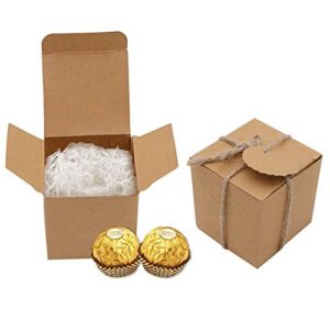 50pcs kraft paper favor boxes 2 x 2 x 2 inches cube gift boxes mini foldable treat boxes with diy tags for wedding bridal shower birthday party christmas