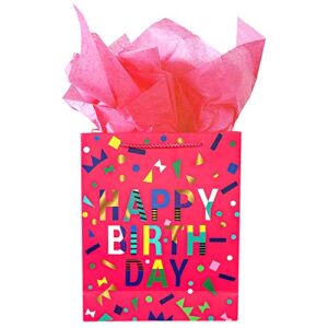 progibbs llc gift bag with card and tissue paper (pink) – birthday gift bag for presents – party bag with handles for birthday,kids,wedding,celebrations,baby shower