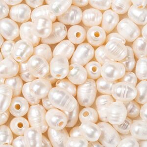 beadthoven 100pcs 7-10mm natural oval freshwater pearl beads 1.8mm big large hole rice shape pearls for leather cord beading jewelry making diy crafts (white)