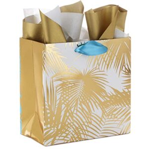 hallmark signature 7″ medium gift bag with tissue paper (gold palm print) for birthdays, anniversaries, weddings and more