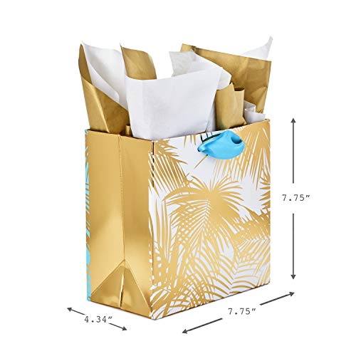 Hallmark Signature 7" Medium Gift Bag with Tissue Paper (Gold Palm Print) for Birthdays, Anniversaries, Weddings and More