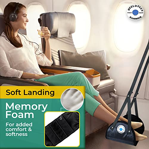 Heel & Feet Hammock Foot Rest (Memory Foam), Portable Desk Foot Hammock & Airplane Footrest, Essential Airplane Travel Accessories to Prevent Feet & Leg Pain, Cramping & Swelling