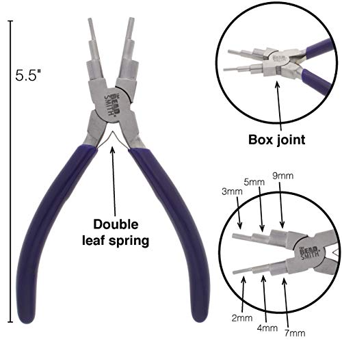 The Beadsmith Wire Bending Pliers - Consistently make up to 6 size loops & jump rings, 2-9mm - 5.75" long (160mm) - Polished Steel Head, Comfort Grip Handle, Tool for Jewelry Making