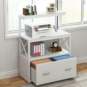 Tribesigns Lateral File Cabinet Modern Filing Cabinet with 1 Large Drawer, Printer Stand with 3 Open Storage Shelves for Home Office