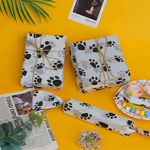 100 Sheets Paper Puppy Paws Gift Wrap Tissue for Gift Bags Wrapping Paper Rustic Art Holiday Wrapping Paper (Dog Paw)