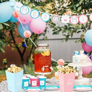 50 Pack Gender Reveal Paper Popcorn Boxes Blue Pink Decorative Dinnerware Mini Popcorn and Candy Favor Treat Boxes Team Boy Girl Paper Popcorn Boxes for Baby Shower Gender Reveal Party Supplies