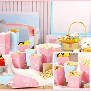 50 Pack Gender Reveal Paper Popcorn Boxes Blue Pink Decorative Dinnerware Mini Popcorn and Candy Favor Treat Boxes Team Boy Girl Paper Popcorn Boxes for Baby Shower Gender Reveal Party Supplies