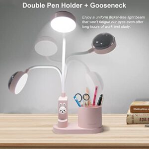 Kids Cute Kawaii Desk Table Lamp, Rechargeable Mini Portable Aesthetic Desk Lamp Desk Light with Star Projection & Pen Holder, Kawaii Desk Accessories for Kids Reading Home, Dorm as Best Gift.