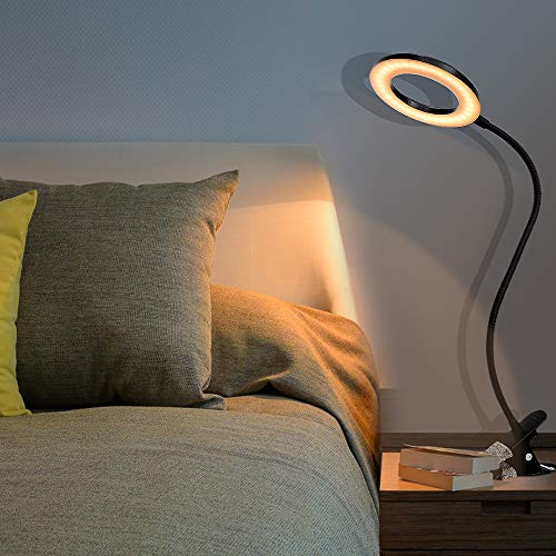 Cyezcor Clip on Light Reading Lights， 48 LED USB Book Clamp Light , with 3 Color Modes 5 Brightness ,Eye Protection Desk Lamp, 360 ° Flexible Gooseneck Bed Night Light