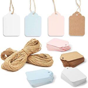 paper gift tags with jute string for baby showers and birthday parties (4 colors, 240 pack)