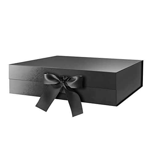 Green Bean Large Gift Box with Ribbon 13x9.7x3.4 Inches, Black Gift Box with Lid Large, Groomsmen Proposal Box, Luxury Gift Box for Present (Glossy Black)