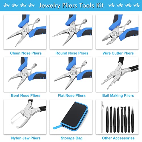 Jewelry Pliers, 16Pcs Jewelry Making Tools Kit, Micro Jewelry Pliers Set, Bracelet Tool Jewelry Helper, Tweezers Set, Mini Pliers for Jewelry Making Supplies DIY Crafting Beading Repairing