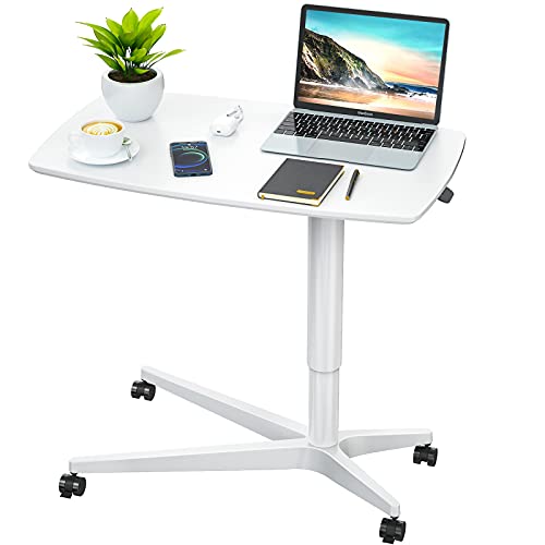 FURNINXS Mobile Standing Desk Height Adjustable Pneumatic Rolling Sit Stand Desk Small Laptop Desk Cart Riser Mobile Podium for Home Office & School