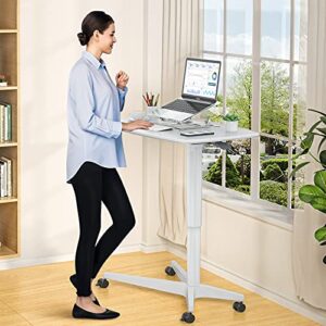 FURNINXS Mobile Standing Desk Height Adjustable Pneumatic Rolling Sit Stand Desk Small Laptop Desk Cart Riser Mobile Podium for Home Office & School