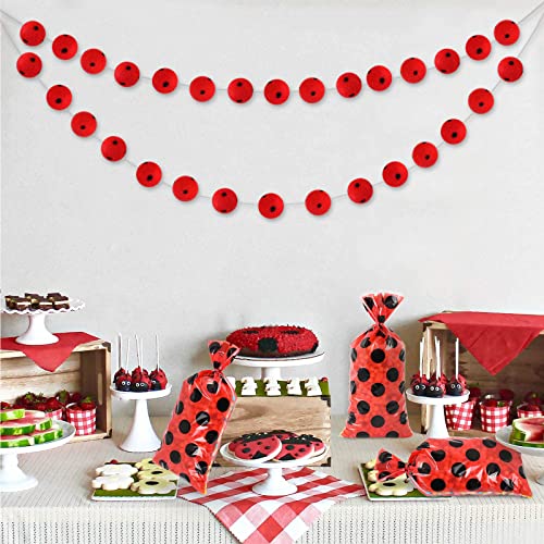 Lecpeting 100 Pcs Ladybug Treat Bags Red Black Polka Dots Cellophane Candy Bags Goodie Storage Bags Ladybug Party Favor Bags with Twist Ties for Ladybug Theme Birthday Party Supplies