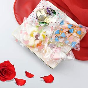 400PCS Valentine Cellophane Bags Love Heart Printed Self Adhesive Cookie Treat Bags Gift Bags for Valentine's Day Party Supplies 4 Styles Valentine's Day Mother's Day