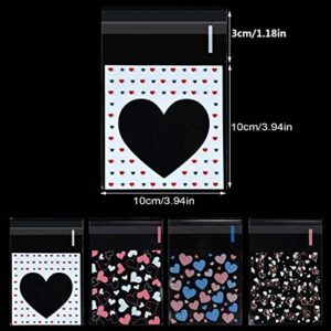 400PCS Valentine Cellophane Bags Love Heart Printed Self Adhesive Cookie Treat Bags Gift Bags for Valentine's Day Party Supplies 4 Styles Valentine's Day Mother's Day