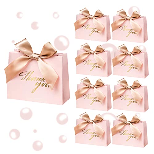 25 Pack Thank You Gift Bag, Small Pink Gift Bags with Gold Ribbon, Baby Shower Party Favor Boxes, Paper Treat Bag Bulk Mini Party Gift Boxes for Birthday Wedding Bridal Shower Business