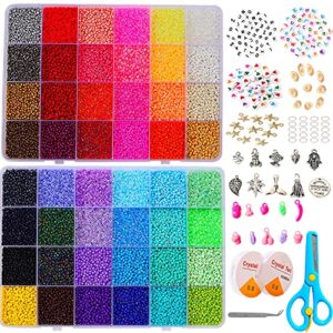36000+pcs 2mm 48 colors glass seed beads for bracelet jewelry making kit, beads assortments kit for adults girls small beads for necklace ring making kits | top best christmas birthday gifts (2mm)