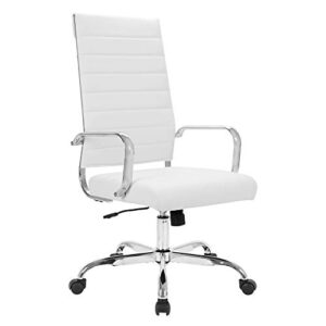 landsun home office chair ribbed leather high back executive swivel computer desk chairs with wheels and armrests soft padded adjustable height modern conference chrome white