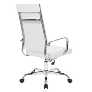 LANDSUN Home Office Chair Ribbed Leather High Back Executive Swivel Computer Desk Chairs with Wheels and Armrests Soft Padded Adjustable Height Modern Conference Chrome White