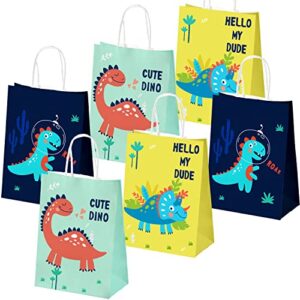 pinwatt 30pcs cute dinosaur gift bags with handles, 8.7 inches small paper bags, party treat favor bags, goodie bags for birthday, baby shower, christmas, halloween, graduations,party supplies