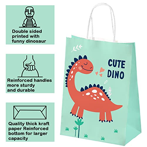 PINWATT 30Pcs Cute Dinosaur Gift Bags with Handles, 8.7 inches Small Paper Bags, Party Treat Favor Bags, Goodie Bags for Birthday, Baby Shower, Christmas, Halloween, Graduations,Party Supplies