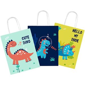 PINWATT 30Pcs Cute Dinosaur Gift Bags with Handles, 8.7 inches Small Paper Bags, Party Treat Favor Bags, Goodie Bags for Birthday, Baby Shower, Christmas, Halloween, Graduations,Party Supplies