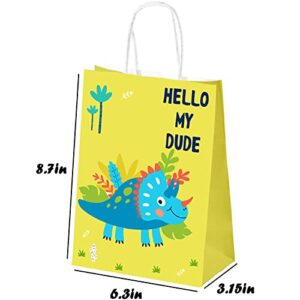 PINWATT 30Pcs Cute Dinosaur Gift Bags with Handles, 8.7 inches Small Paper Bags, Party Treat Favor Bags, Goodie Bags for Birthday, Baby Shower, Christmas, Halloween, Graduations,Party Supplies