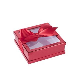 hammont clear window gift boxes – 3 pack – multipurpose bakery boxes with ribbon | treat boxes perfect for party favors, cookies and cupcakes (red, 6” x 6” x 2”)