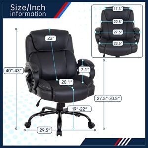 Big and Tall Office Chair 400lbs Wide Seat Ergonomic Desk Chair with Lumbar Support Arms High Back PU Leather Executive Task Computer Chair for Back Pain