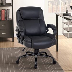 Big and Tall Office Chair 400lbs Wide Seat Ergonomic Desk Chair with Lumbar Support Arms High Back PU Leather Executive Task Computer Chair for Back Pain