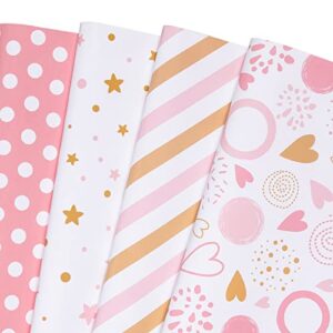 plandrichw birthday wrapping paper folded for girls, women, baby, pink wrapping paper, pink gift wrap for birthday, valentines, christmas, wedding, baby shower, pre-cut 12 sheets each 20″x 29″