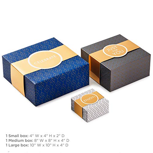 Hallmark Gift Boxes with Wrap Bands, Assorted Sizes (3-Pack: White, Gray, Navy) for Weddings, Graduations, Bridal Showers, Father's Day